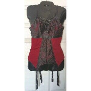 Lovehoney Lingerie Bustier Corset Top  Size Large Red Black Lace Strappy